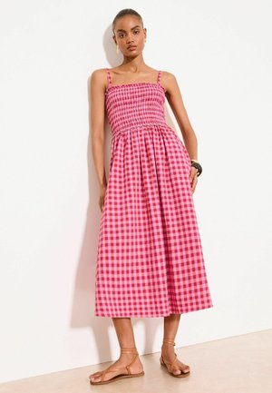 Lipsy, REGULAR FIT - STRAPPY SHIRRED MIDI DRESS - Day dress - red pink check print