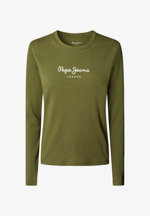 Olivroheline pikkade varrukatega T-särk, mis on valmistatud pehmest puuvillast ning omab ümarat kaelust. Esiküljel on valge "Pepe Jeans London" logo.