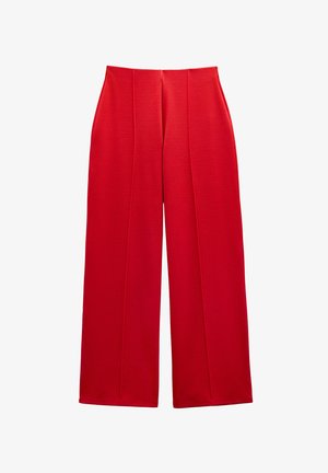 Czerwone szerokie spodnie z wysokim stanem, z detalami szwu z przodu, zaprojektowane tak, aby zapewniać dopasowany, a zarazem swobodny krój.