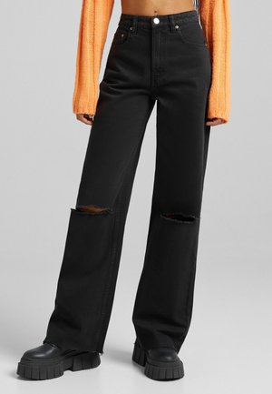 WIDE LEG TWILL - Spodnie materiałowe - black