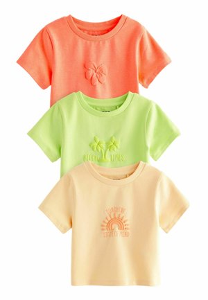 Next 3 PACK BRIGHT SLOGAN BOXY REGULAR FIT - T-shirt med print - green orange