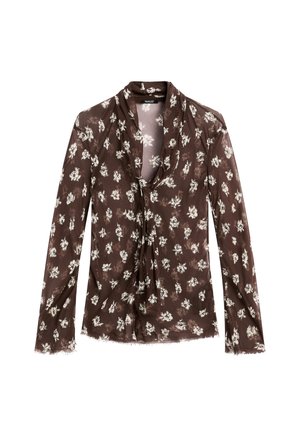 Massimo Dutti FLOWING WITH SCARF COLLAR - Bluse - mottled dark brown