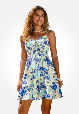 Cupshe, FLORAL PRINTED STRAPPY TIERED SUNDRESS - Jurk - blue