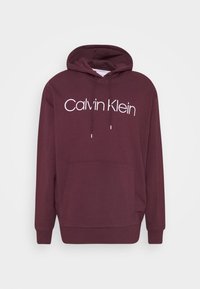 Sudadera con capucha color burdeos, con un bolsillo canguro en el frente, que presenta un estampado blanco del logo "Calvin Klein" y puños y dobladillo acanalados. Material de mezcla de algodón.