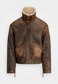 LEATHER-TRIM SHEARLING BOMBER JACKET - Nahkjakk - brown earth