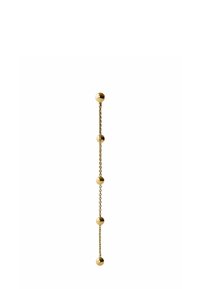 Cadena de oro con cuatro acentos de cuentas esféricas, espaciadas uniformemente, que presentan una superficie lisa y un acabado metálico. Orientación vertical.