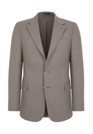 Szary żakiet z teksturowanej tkaniny, z klapami w kształcie notch, zapięciem na dwa guziki z przodu oraz dwiema przednimi kieszeniami. Podszewka wewnętrzna z kieszenią na piersi.