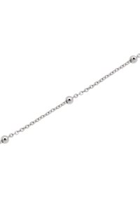 Bracciale in argento con catena, decorato con perle rotonde equidistanti, che creano una texture liscia e un design bilanciato, con una finitura lucida.