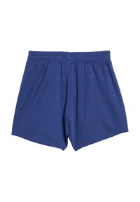 Blauwe sportshorts van lichtgewicht, gestructureerde stof. Voorzien van een elastische tailleband en een losse, ontspannen pasvorm. Geen zichtbare accenten of patronen.