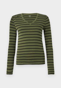 MODERN V TEE STRIPE - Top s dlhým rukávom - olive/black