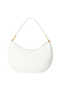 Borsa hobo bianca realizzata in pelle testurizzata, con una forma curva, una singola tracolla e dettagli in metallo dorato.