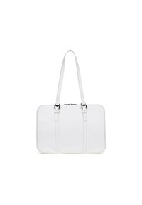 Witte totebag met twee lange handvatten, een gladde textuur, rechthoekige vorm en subtiele stikdetails aan de voorkant.