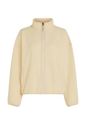 Fleecejacke in sanfter Cremetön, mit hohem Kragen, durchgehendem Reißverschluss und Seitentaschen. Strukturierten Stoff mit gerippten Bündchen.