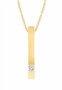 Kuld ripats kaelakee ristkülikukujulise disaini ja ühe ümmarguse teemantsöödaga. Omab ühendatud ketti ja siledat, poleeritud pinda.