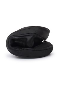 Zwarte opvouwbare ergonomische handgrepen met een gestructureerd oppervlak, gebogen vorm en klittenbandriem voor een veilige bevestiging. Compact en lichtgewicht ontwerp.