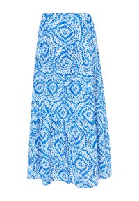 Blå og hvid lagdelt maxi-skjorte med et tie-dye diamantmønster og elastisk talje.