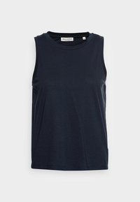 Ärmlös mörkblå tanktop med rund halsringning och Marc O'Polo-etikett, storlek liten, visad mot vit bakgrund.