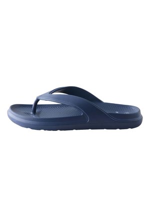 Sandalia tipo flip-flop de goma azul marino con plantilla texturizada y tiras anchas en forma de Y para uso casual.