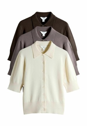 REGULAR FIT - 3 PACK SHORT SLEEVE  - Kardigán - chocolate brown neutral taupe cream