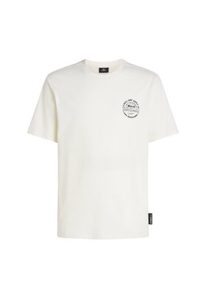 Rövid ujjú, off-white színű pamut póló. Az elején fekete kör alakú logó található, az alján pedig egy szőtt címke. Puha tapintású.