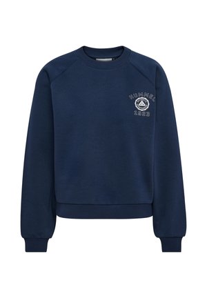Marineblaue Sweatshirt mit Raglanärmeln, gerippten Bündchen und Saum, mit weiß gesticktem Logo und der Jahreszahl 1923 auf der Brust. Weiche Textur.