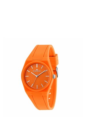 Orologio da polso Morellato arancione con quadrante testurizzato, indici argentati e cinturino in silicone con fibbia.