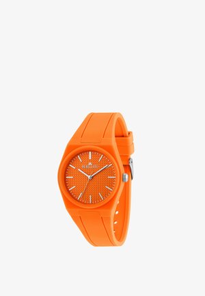 Orologio da polso Morellato arancione con quadrante testurizzato, indici argentati e cinturino in silicone con fibbia.