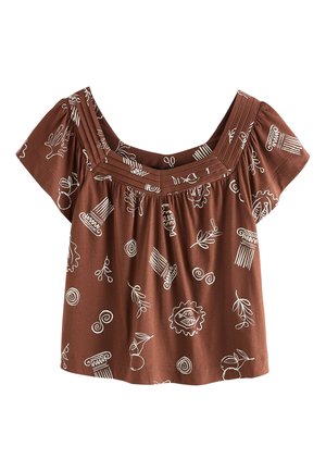 Next, REGULAR FIT - SHORT SLEEVED SQUARE NECK TOP  . - T-shirt imprimé - chocolate brown vase print