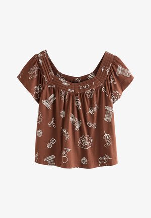 Next, REGULAR FIT - SHORT SLEEVED SQUARE NECK TOP . - T-shirt con stampa - chocolate brown vase print