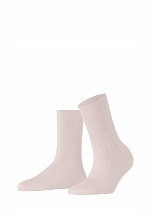Helle rosa, gerippte Knöchelsocken mit glatter Textur und verstärkter Zehenpartie, mit einem Bündchen oben für einen sicheren Sitz.