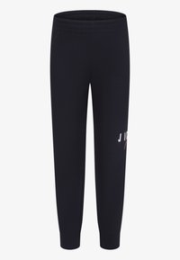 Pantaloni della tuta navy con vita elastica, gambe affusolate e dettaglio del logo stampato. Realizzati in tessuto morbido con una consistenza liscia.