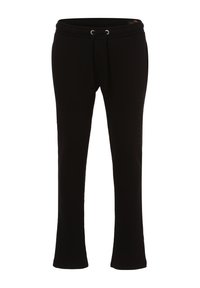 Sorte sweatpants lavet af blødt stof med elastisk talje og snøre samt udvidede ben. Diskret branding på siden.