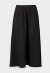 PLEATED LINEN BLEND MIDI A-LINE SKIRT - Jupe trapèze - black