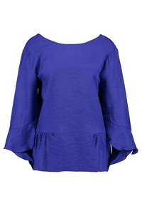 Top blu royal ampio con scollo a barca, maniche lunghe a campana e dettaglio arricciato all'orlo, realizzato in un tessuto testurizzato.