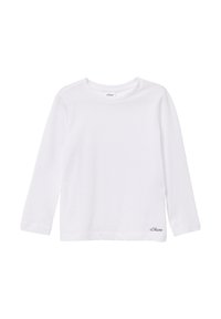 Witte lange mouwen t-shirt van katoen, met een ronde halslijn en een klein geborduurd logo in de onderste hoek.