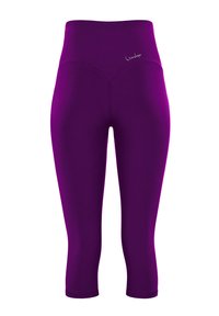 Lilla kapri legginsid kõrge vöökoha ja tekstuuriga viimistlusega. Esiküljel on peened logo detailid. Veniv ja keha lähedane disain.