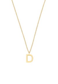 Kuldne kaelakee, millel on "D" kujuline ripats, peene ahela ja siledaga poleeritud pinnaga.