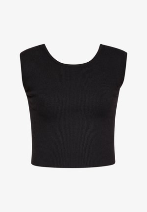 Must mustriga lühike särk, millel on ümar kaelus ja laiad õlad. Pehme tekstuur ja keha lähedane disain, millel on ühtlane õmbluse detail.