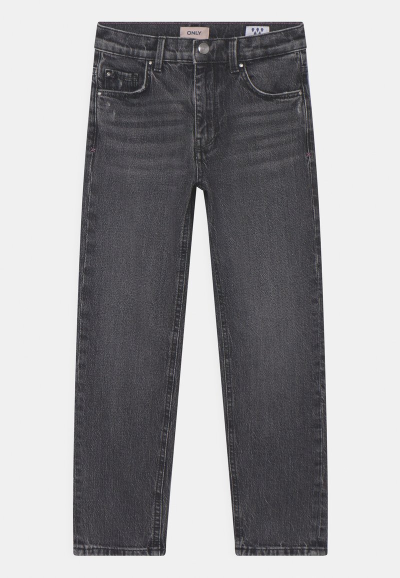 Svarta jeans i denim med rakt ben, med framfickor, knappstängning och subtila urtvättning. Inga dekorationer eller mönster.