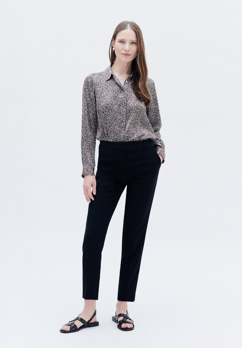 Chemisier Femme Caroll - Taille 38 - Beige Rayé Avec Fil Argenté - Coton Et Polyester - Occasion Très Bon état