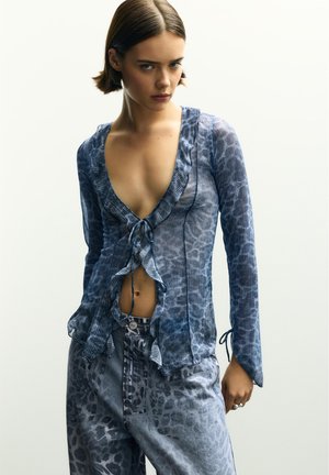LEOPARD PRINT FRILLED - Blouse - blue