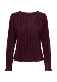 Bordeaux lange mouwen blouse met een geplooide stofstructuur en een ronde hals, met een ontspannen pasvorm en een subtiele ronde zoom.