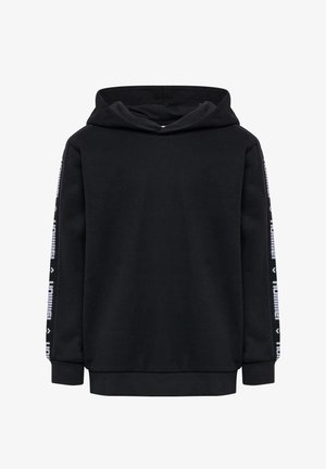 Zwarte hoodie met lange mouwen, voorzien van witte LOGO-details aan de zijkanten. Gemaakt van zachte, gestructureerde stof met een relaxte pasvorm.