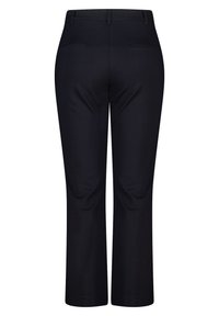 Zwarte op maat gemaakte broek met een rechte pijp, voorzien van twee achterzakken en een gladde textuur. Ideaal voor formele of zakelijke gelegenheden.