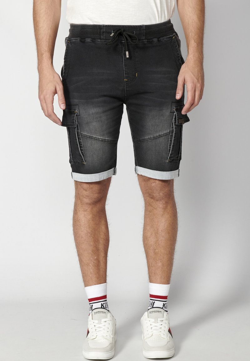 Koroshi BERMUDA JOGGER Short en jean denim black denim/denim noir