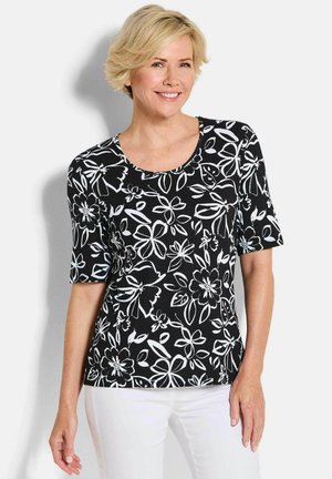 MIT BLUMENMUSTER - T-Shirt print - black/white patterned
