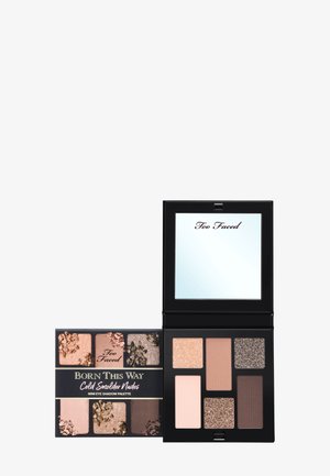 Too Faced Born This Way Cold Smolder Nudes eye shadow palette with six neutral shades and a built-in mirror in black compact case.