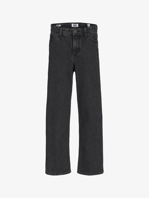 Μαύρο τζιν με ίσια γραμμή, εμπρόσθιο κουμπί και φερμουάρ, θηλιές για ζώνη και ορατή ετικέτα της μάρκας στο εσωτερικό της μέσης.