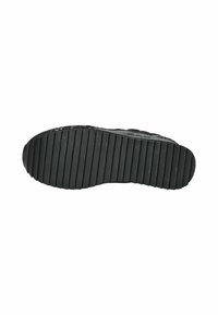 Sola di scarpa in gomma nera con superficie testurizzata e scanalature profonde per una migliore trazione. Presenta un logo del brand discreto vicino al tallone.