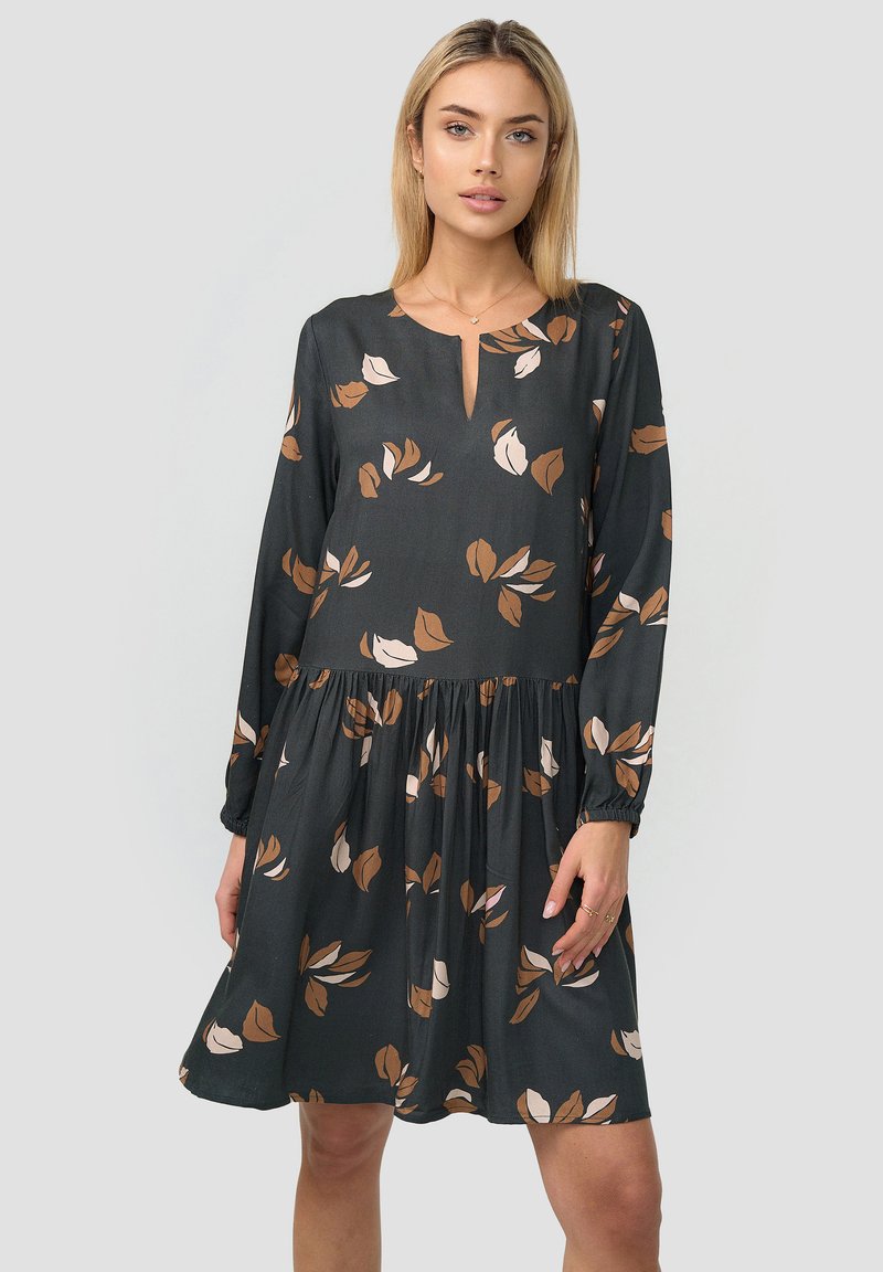 Re.draft PRINTED LEAVE Day dress print dark petrol/dark green